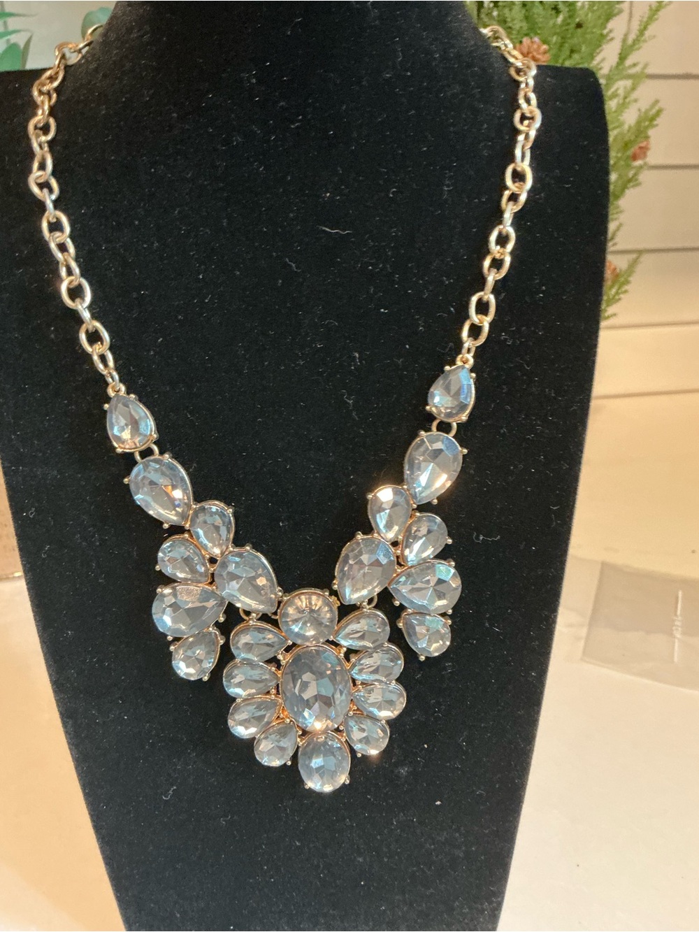 Gold-Tone Blue Crystal Statement Necklace - Brand